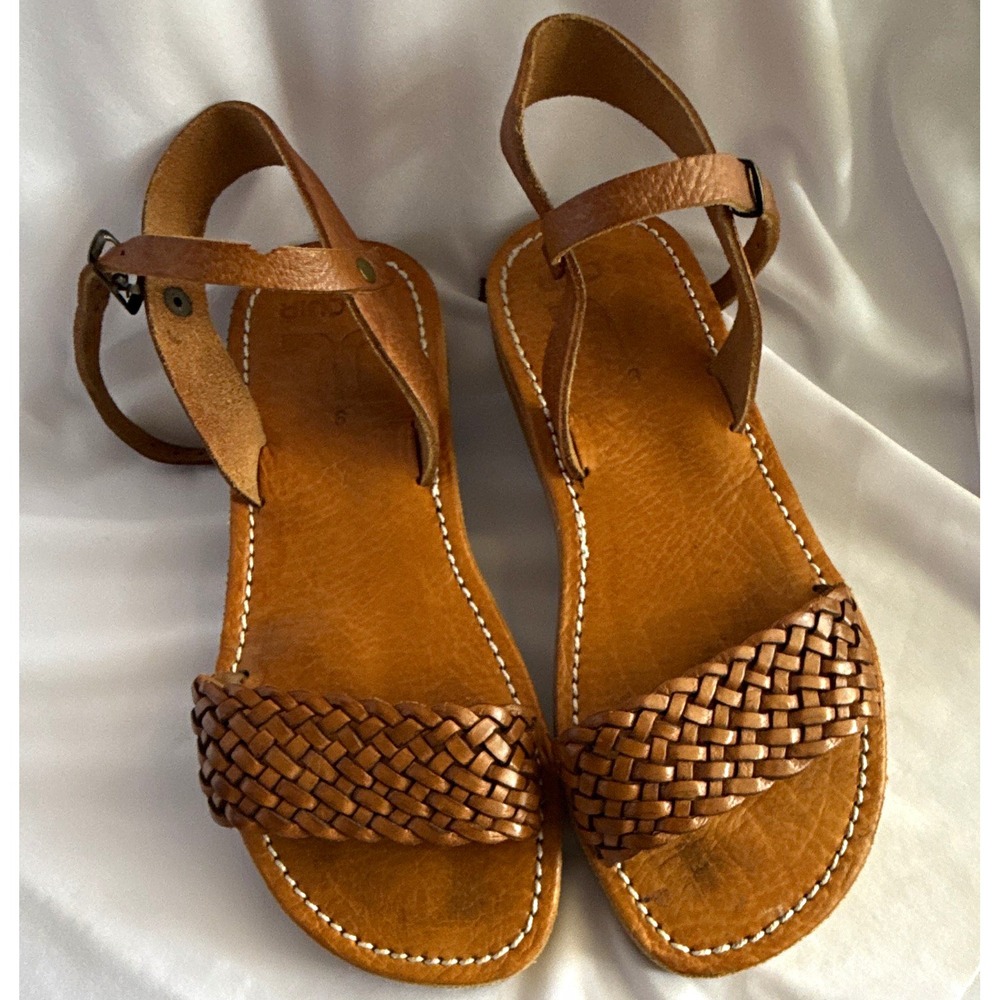 Moroccan Leather Handmade Brown Braided Strap Buckle Sandals Women's 6